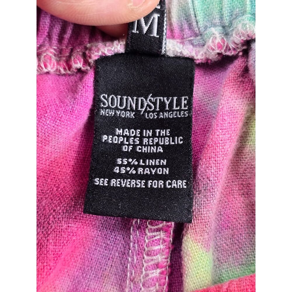Tie-Dye Jogger Pants Sound Style M Linen Blend Elastic Waist - Picture 2 of 7